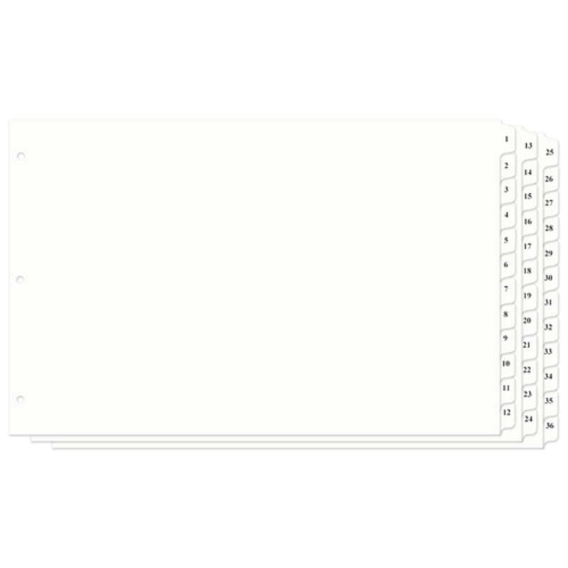 11×17 12 Tabbed Dividers Numbered 1 – 36 With Holes