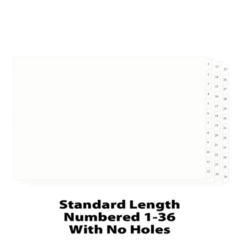 11×17 12 Tabbed Dividers Numbered 1 – 36 with No Holes