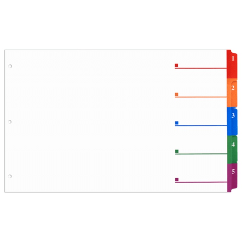 11×17 Index Tab Divider, 5 Tab, 2 Sets, Multicolored & Numbered, Pre-Punched Holes (590911)