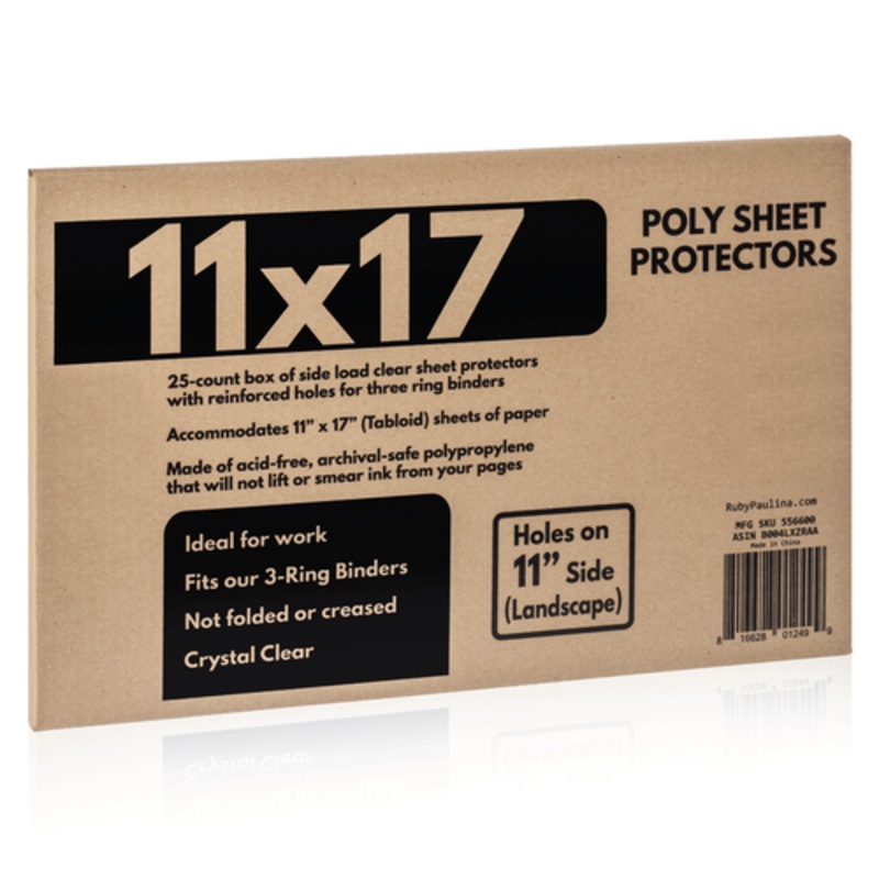 11×17 Sheet Protectors side loading with 3-holes 25 Sleeves Durable Archival safe Crystal Clear