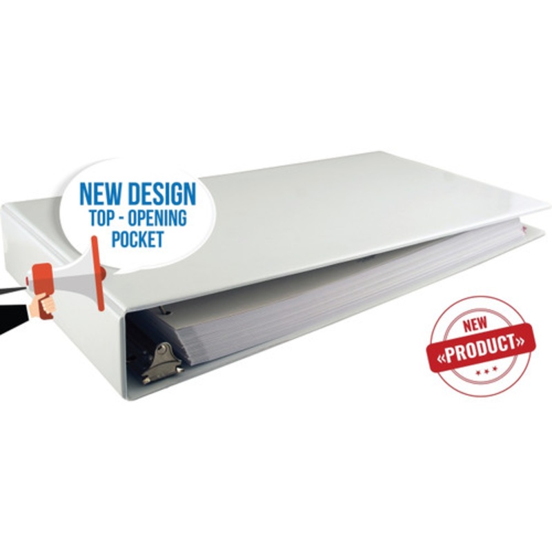 11×17 Binder Vinyl Panel with top opening pockets Featuring a 2 Angle-D Ring White