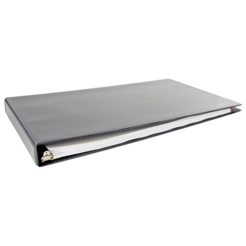 11×17 Black Vinyl Panel Binder with top opening pockets Featuring a 1 Angle-D Ring