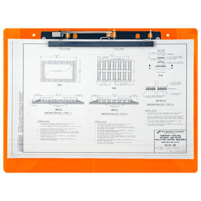 17×11 Clipboard Acrylic Panel Featuring an 11 Hinge Clip Orange