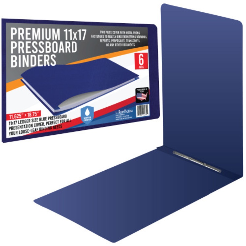 Premium 11×17 Pressboard Binder with High-Density Polyethylene – 3 Capacity, Crush Finish Exterior, Made in USA, Blue – Pack of 6