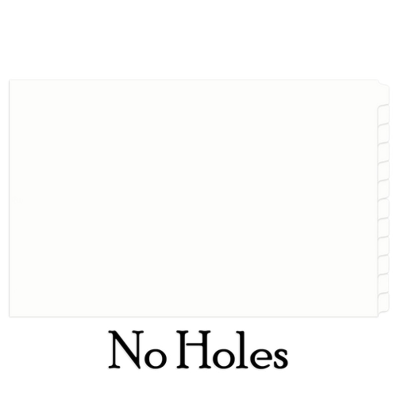 Single Set 11×17 White 12 Tab Index Dividers Standard Length with No Holes