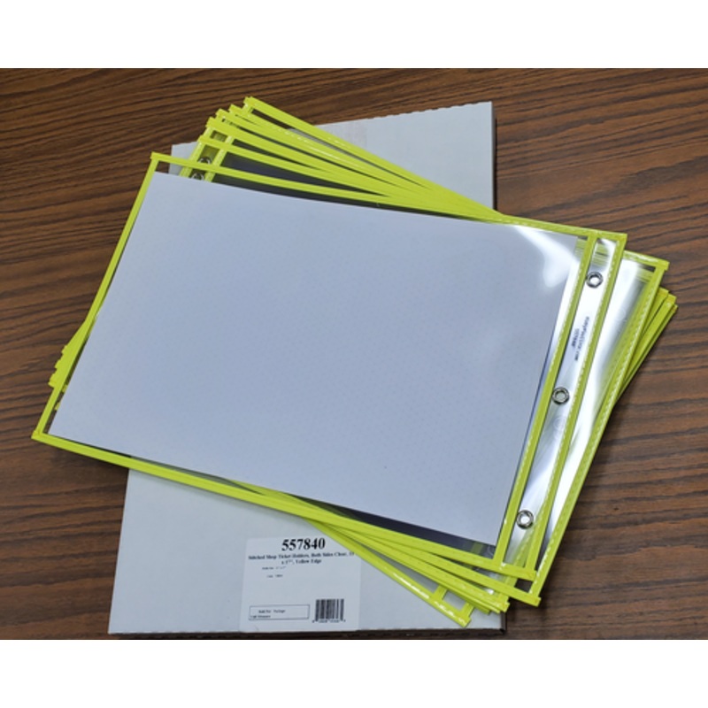 Stitched Shop Ticket Holders, Both Sides Clear, 11 x 17, Yellow (10 per pack)