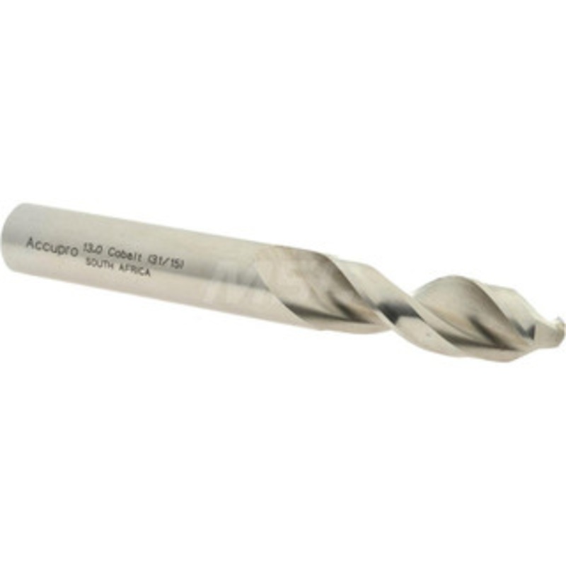 Accupro 0.5118 130 Parabolic Flute Cobalt Screw Machine Drill Bit Bright Finish, Right Hand Cut, 2.008 Flute Length, 4.016 OAL, Split Point, Straight Shank 1631300-AC – 01333038