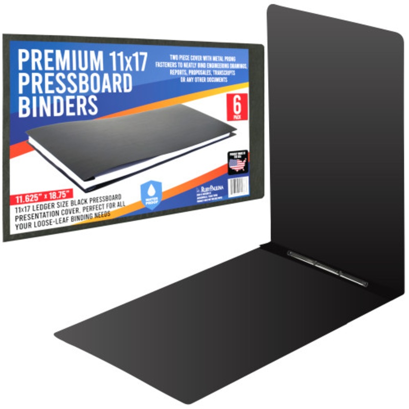Premium 11×17 Pressboard Binder with High-Density Polyethylene – 3 Capacity, Crush Finish Exterior, Made in USA, Black – Pack of 6