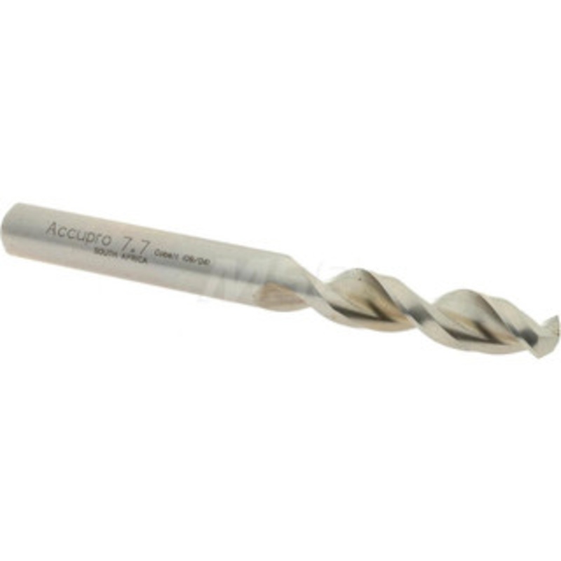 Accupro 0.3031 130 Parabolic Flute Cobalt Screw Machine Drill Bit Bright Finish, Right Hand Cut, 1.457 Flute Length, 3.11 OAL, Split Point, Straight Shank 1630770-AC – 01332600