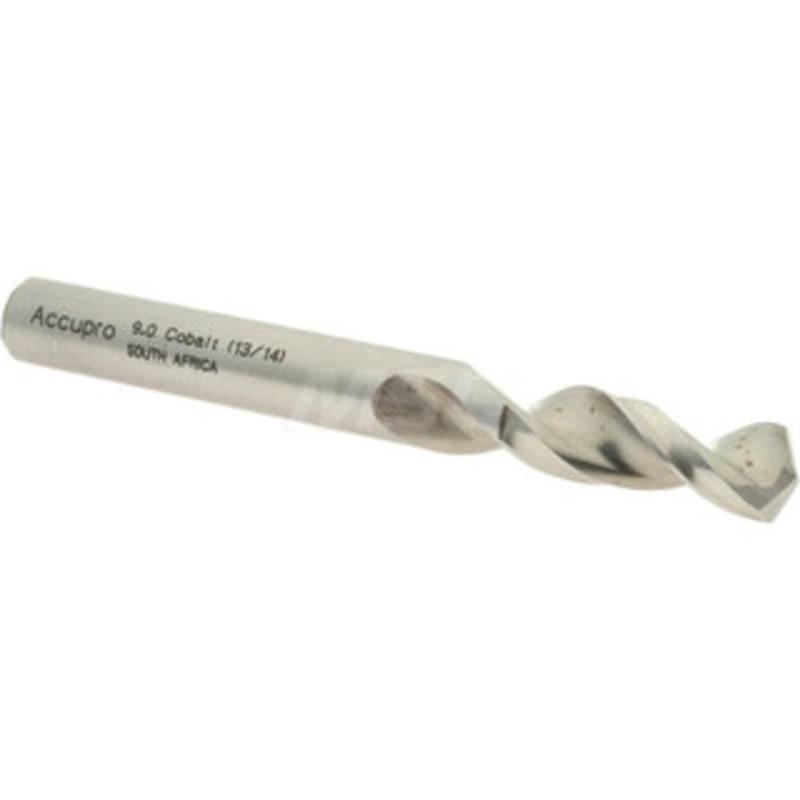 Accupro 0.3543 130 Parabolic Flute Cobalt Screw Machine Drill Bit Bright Finish, Right Hand Cut, 1.575 Flute Length, 3.307 OAL, Split Point, Straight Shank 1630900-AC – 01332774