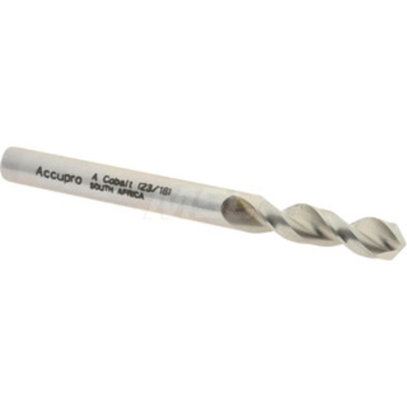 Accupro 0.234 130 Parabolic Flute Cobalt Screw Machine Drill Bit Bright Finish, Right Hand Cut, 1-13/16 Flute Length, 2-19/32 OAL, Split Point, Straight Shank 1630594-AC – 01332295