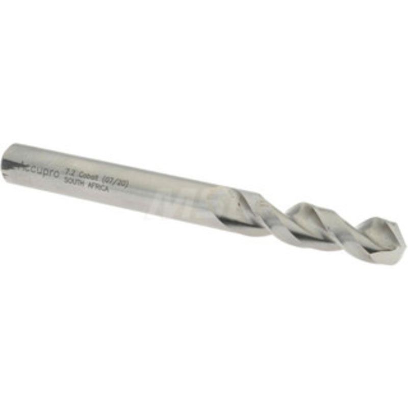 Accupro 0.2835 130 Parabolic Flute Cobalt Screw Machine Drill Bit Bright Finish, Right Hand Cut, 1.339 Flute Length, 2.913 OAL, Split Point, Straight Shank 1630720-AC – 01332527