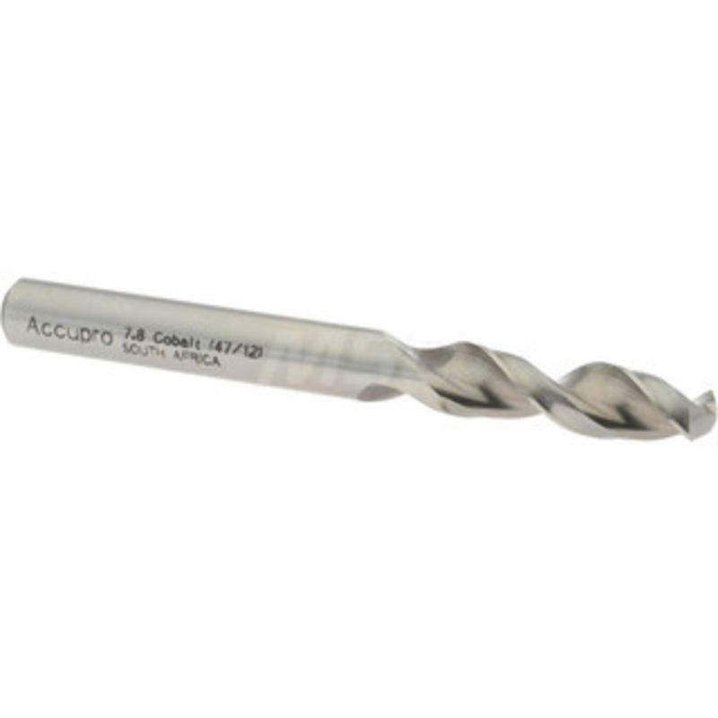 Accupro 0.3071 130 Parabolic Flute Cobalt Screw Machine Drill Bit Bright Finish, Right Hand Cut, 1.457 Flute Length, 3.11 OAL, Split Point, Straight Shank 1630780-AC – 01332618