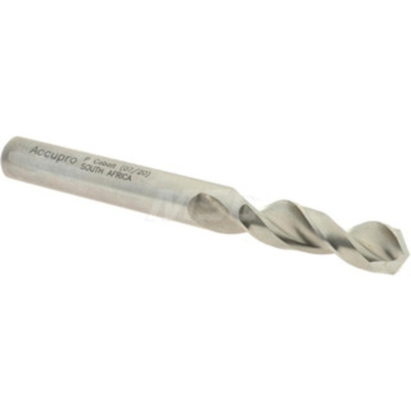 Accupro 0.323 130 Parabolic Flute Cobalt Screw Machine Drill Bit Bright Finish, Right Hand Cut, 1.457 Flute Length, 3.11 OAL, Split Point, Straight Shank 1630821-AC – 01332675