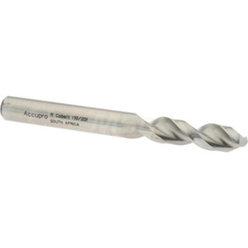 Accupro 0.339 130 Parabolic Flute Cobalt Screw Machine Drill Bit Bright Finish, Right Hand Cut, 1.575 Flute Length, 3.307 OAL, Split Point, Straight Shank 1630861-AC – 01332717