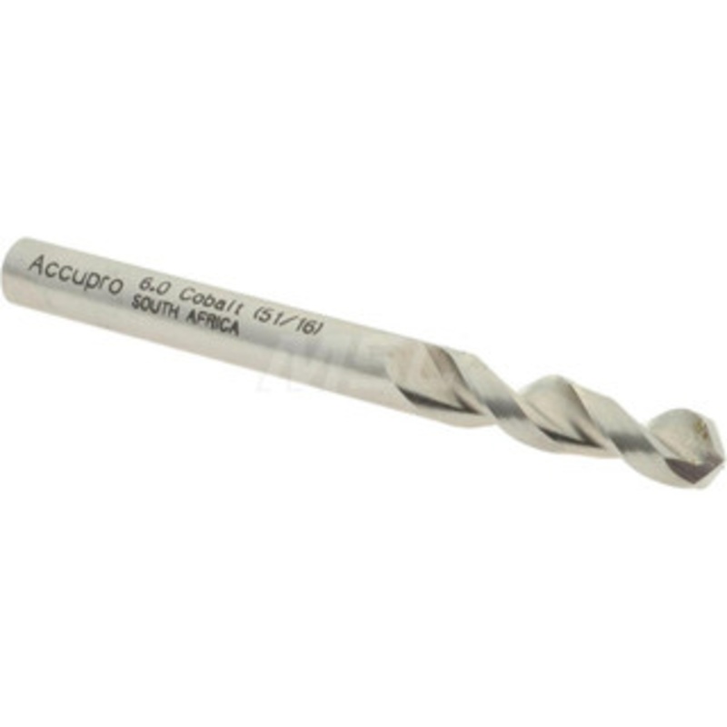 Accupro 0.2362 130 Parabolic Flute Cobalt Screw Machine Drill Bit Bright Finish, Right Hand Cut, 1.102 Flute Length, 2.598 OAL, Split Point, Straight Shank 1630600-AC – 01332311