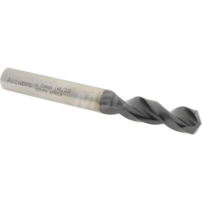 Accupro 0.368 130 Parabolic Flute Cobalt Screw Machine Drill Bit TiAlN Finish, Right Hand Cut, 1.575 Flute Length, 3.307 OAL, Split Point, Straight Shank 1630935A-AC – 01349737