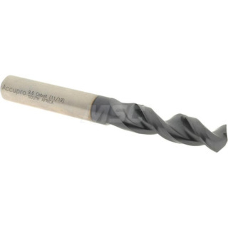 Accupro 0.378 130 Parabolic Flute Cobalt Screw Machine Drill Bit TiAlN Finish, Right Hand Cut, 1.693 Flute Length, 3.504 OAL, Split Point, Straight Shank 1630960A-AC – 01349778