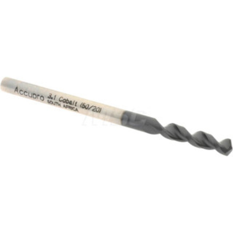 Accupro 0.122 130 Parabolic Flute Cobalt Screw Machine Drill Bit TiAlN Finish, Right Hand Cut, 0.709 Flute Length, 1.929 OAL, Split Point, Straight Shank 1630310A-AC – 01348549