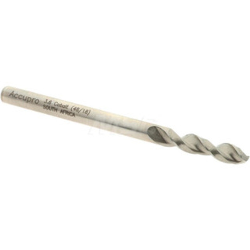 Accupro 0.1417 130 Parabolic Flute Cobalt Screw Machine Drill Bit Bright Finish, Right Hand Cut, 0.787 Flute Length, 2.047 OAL, Split Point, Straight Shank 1630360-AC – 01331768