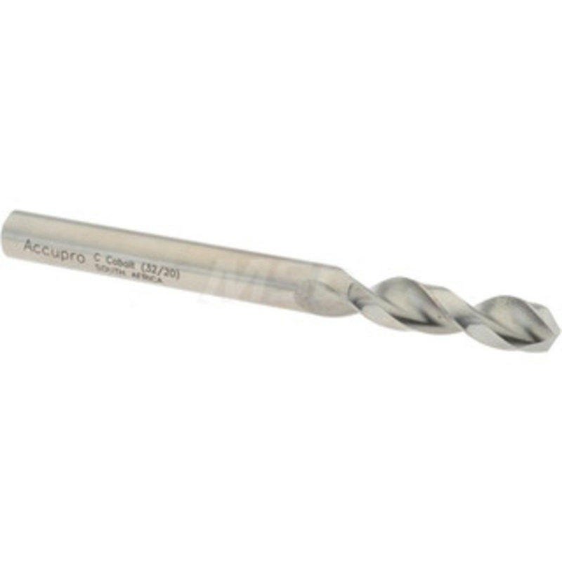 Accupro 0.242 130 Parabolic Flute Cobalt Screw Machine Drill Bit Bright Finish, Right Hand Cut, 1.22 Flute Length, 2.756 OAL, Split Point, Straight Shank 1630615-AC – 01332345