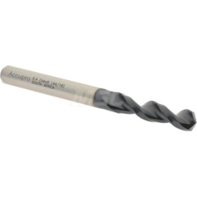 Accupro 0.252 130 Parabolic Flute Cobalt Screw Machine Drill Bit TiAlN Finish, Right Hand Cut, 1.22 Flute Length, 2.756 OAL, Split Point, Straight Shank 1630640A-AC – 01349315