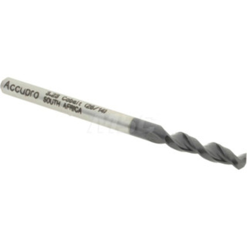 Accupro 0.1272 130 Parabolic Flute Cobalt Screw Machine Drill Bit TiAlN Finish, Right Hand Cut, 0.709 Flute Length, 1.929 OAL, Split Point, Straight Shank 1630323A-AC – 01348598
