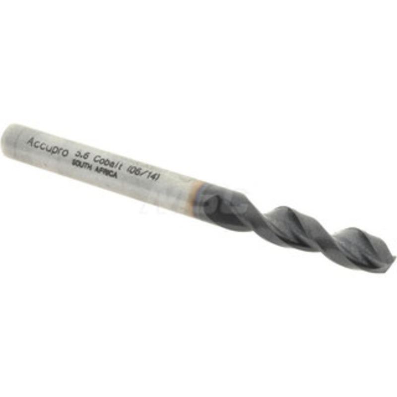 Accupro 0.2205 130 Parabolic Flute Cobalt Screw Machine Drill Bit TiAlN Finish, Right Hand Cut, 1.102 Flute Length, 2.598 OAL, Split Point, Straight Shank 1630560A-AC – 01349158
