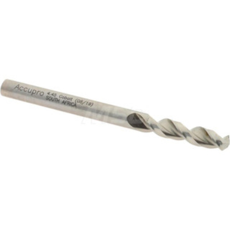 Accupro 0.1752 130 Parabolic Flute Cobalt Screw Machine Drill Bit Bright Finish, Right Hand Cut, 0.945 Flute Length, 2.283 OAL, Split Point, Straight Shank 1630445-AC – 01331974