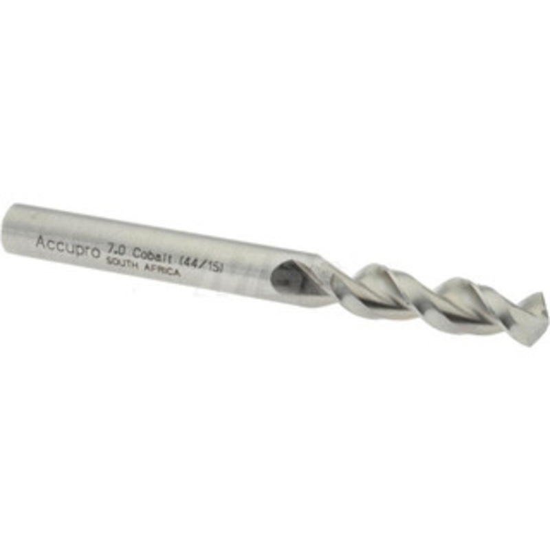 Accupro 0.2756 130 Parabolic Flute Cobalt Screw Machine Drill Bit Bright Finish, Right Hand Cut, 1.339 Flute Length, 2.913 OAL, Split Point, Straight Shank 1630700-AC – 01332485
