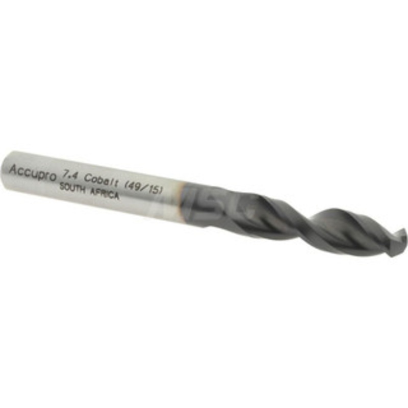 Accupro 0.2913 130 Parabolic Flute Cobalt Screw Machine Drill Bit TiAlN Finish, Right Hand Cut, 1.339 Flute Length, 2.913 OAL, Split Point, Straight Shank 1630740A-AC – 01349489