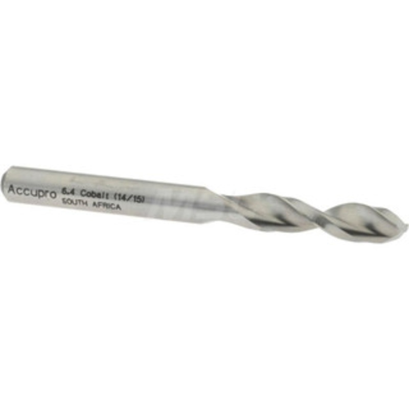 Accupro 0.252 130 Parabolic Flute Cobalt Screw Machine Drill Bit Bright Finish, Right Hand Cut, 1.22 Flute Length, 2.756 OAL, Split Point, Straight Shank 1630640-AC – 01332394