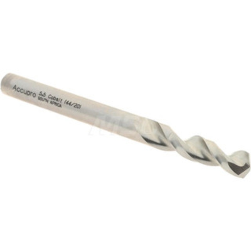 Accupro 0.2165 130 Parabolic Flute Cobalt Screw Machine Drill Bit Bright Finish, Right Hand Cut, 1.102 Flute Length, 2.598 OAL, Split Point, Straight Shank 1630550-AC – 01332212