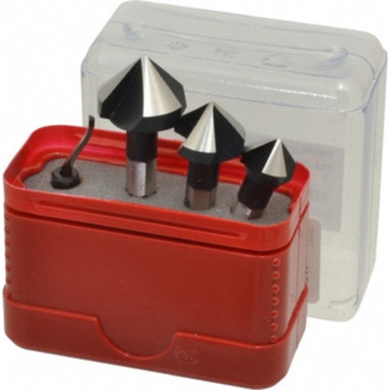 Vargus 4 Piece, 1/2 to 13/16 Head Diam, Single End Countersink Set 1/4 Shank Diam, 3 Flutes, High Speed Steel 154-00031 – 72333412